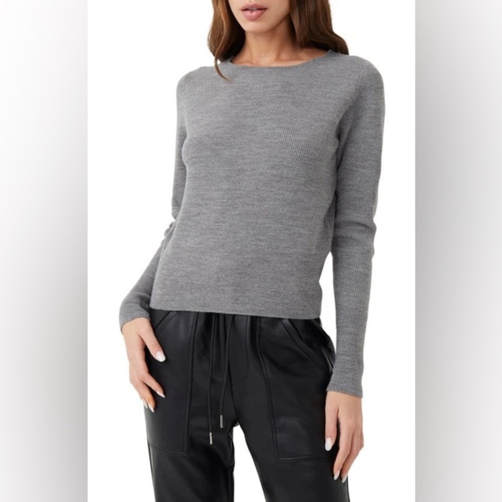 French Connection Juniper Rib Open Back Sweater Size Small Gray
